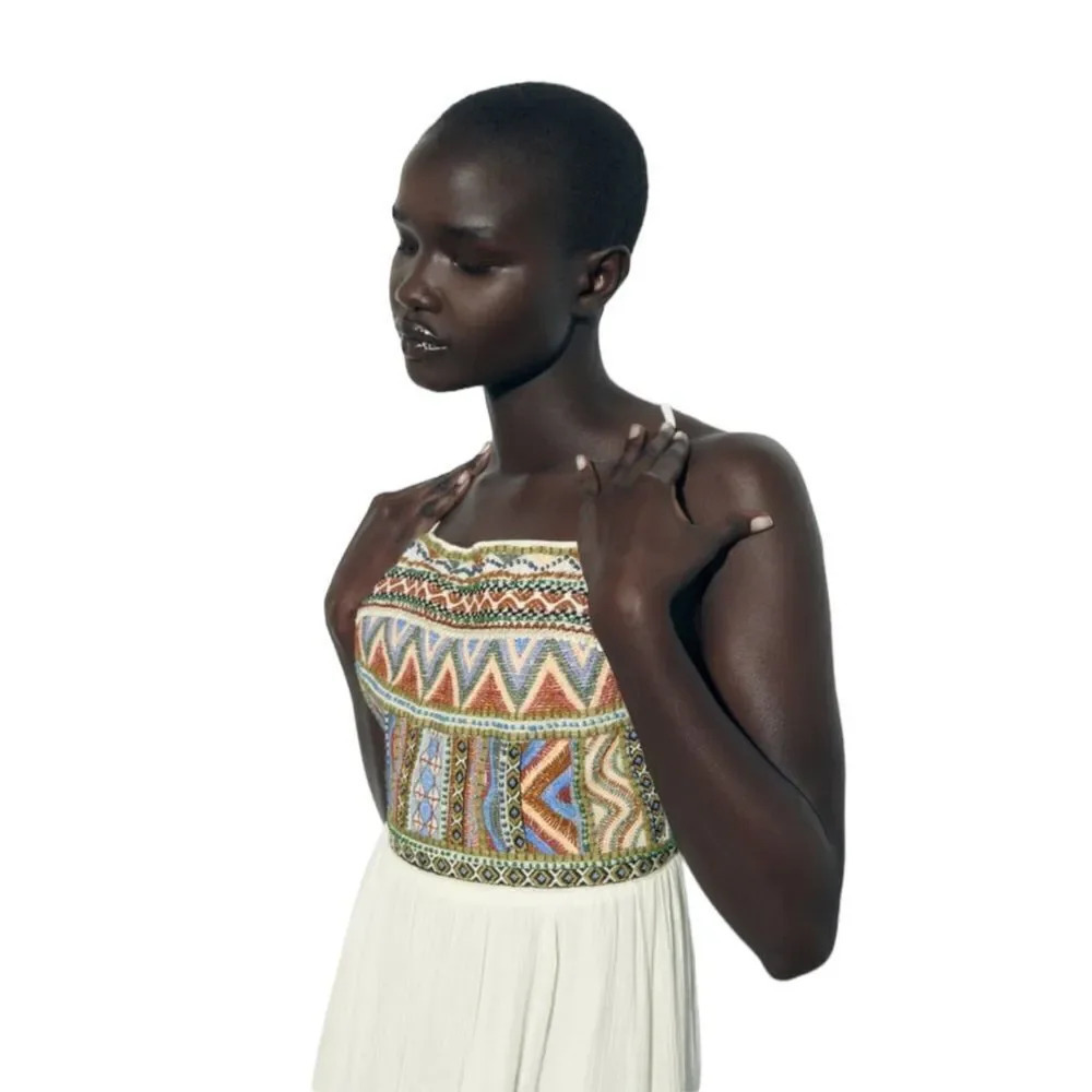 ZARA Oyster White Embroidered Beaded Maxi Dress NWT Sizes S L Boho Resort - Picture 7 of 11